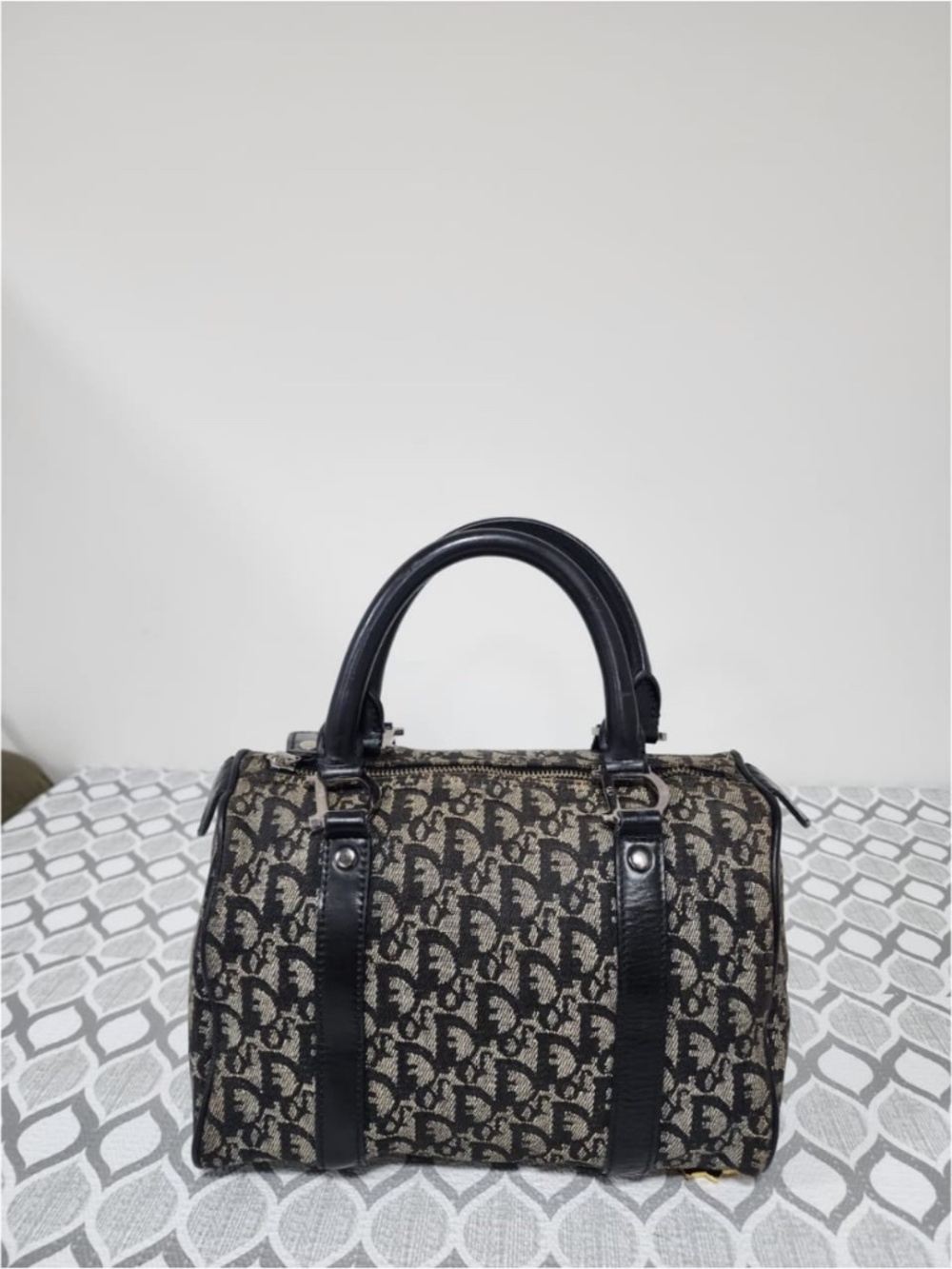 Authentic CHRISTIAN DIOR Vintage Dior Logo Canvas Small Boston Bag Black - Picture 4 of 11